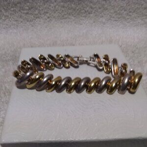 Fossil Silver Gold Half Circles Bangle Bracelet Good Usable Condition
